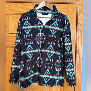 Sterling Kreek Black and Teal Geometric Quarter-Zip size XL women’s.